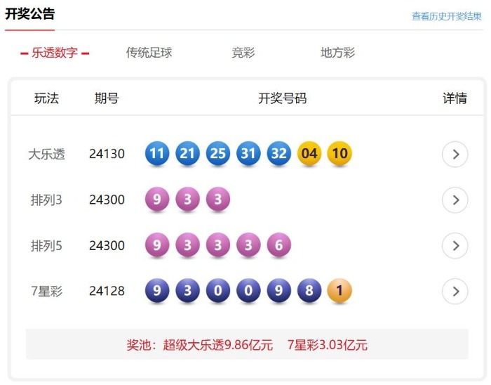 双色球开奖公告